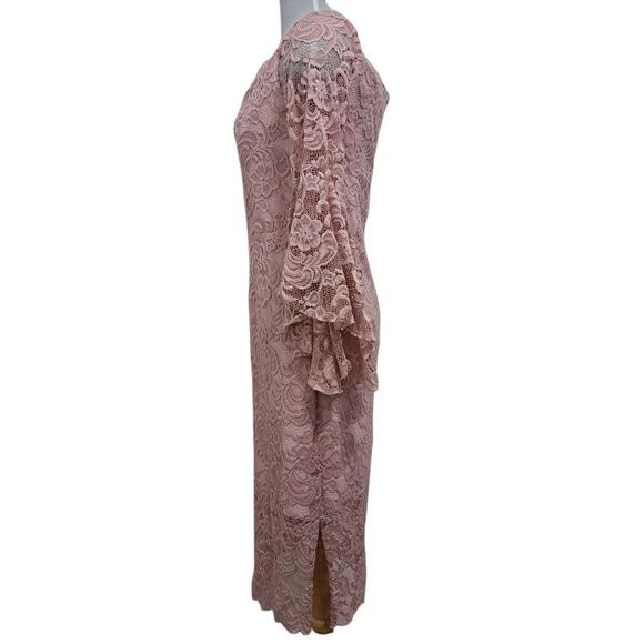 Milly Selena Off The Shoulder Floral Lace Romantic Dress Bell Sleeve Pink Siz 10 - Picture 5 of 17